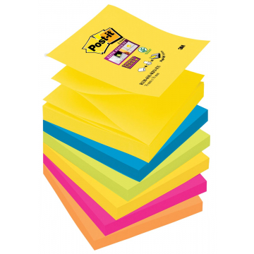 Post-it Super Sticky Z-Notes Rio, ft 76 x 76 mm, geassorteerde kleuren, 90 vel, pak van 6 blokken