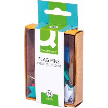 Q-CONNECT vlagspelden, geassorteerde kleuren, doosje van 20 stuks