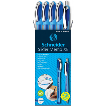 Schneider balpen Slider Memo XB blauw, 4 stuks + 1 Rave GRATIS