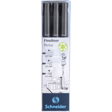 Schneider fineliner Pictus, etui van 3 stuks, zwart