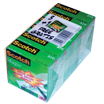 Scotch plakband Magic Tape ft 19 mm x 33 m, pak van 6 rollen