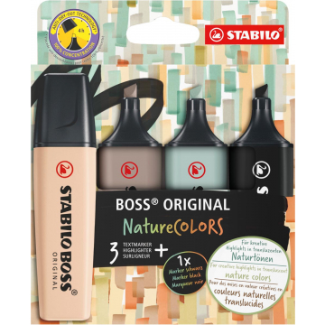 STABILO BOSS ORIGINAL markeerstift NatureCOLORS, etui van 4 stuks, assorti