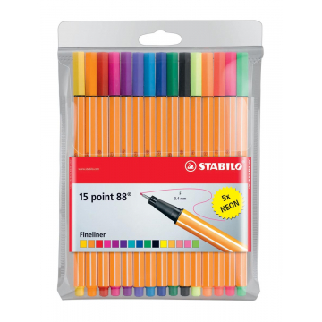 Stabilo fineliner Point 88, etui van 15 stuks in geassorteerde kleuren