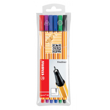 Stabilo fineliner Point 88, etui van 6 stuks in geassorteerde kleuren