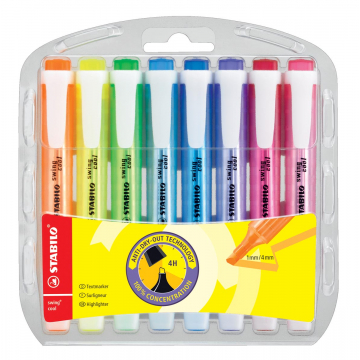 Stabilo markeerstift Swing Cool, blister van 8 stuks in geassorteerde kleuren