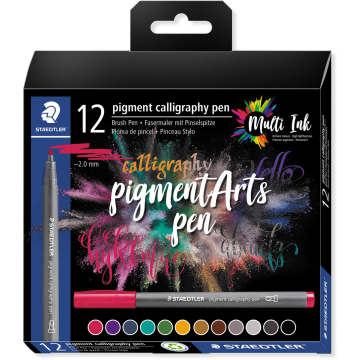 Staedtler Pigment Arts brush pen Calligraphy, etui van 12 stuks, assorti