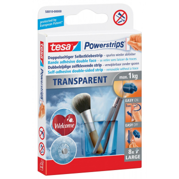 Tesa kleefstrip Powerstrips, draagkracht 1 kg, transparant, blister van 8 stuks