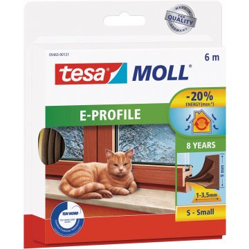 Tesa Moll Classic tochtstrip E-profiel, 6 m, bruin