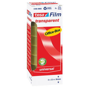 Tesa Plakband film transparant ft 19 mm x 33 m, 8 rolletjes