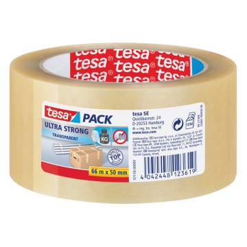 Tesa verpakkingsplakband Ultra Strong, ft 50 mm x 66 m, PVC, transparant