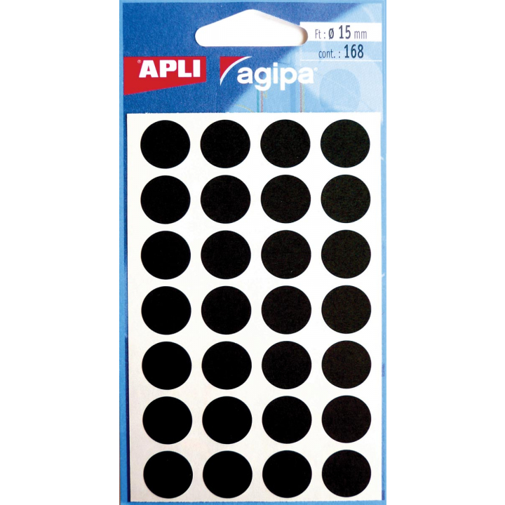 zegevierend Blind Aanleg Agipa ronde etiketten in etui diameter 15 mm, zwart, 168 stuks, 28 per blad  | OfficeSupplies-Shop.nl
