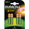 Duracell oplaadbare batterijen Recharge Plus AAA, blister van 4 stuks