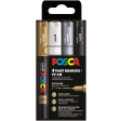 Uni POSCA paintmarker PC-1MC, 0,7 - 1 mm, etui van 4 stuks, goud, zilver, wit en zwart