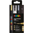 Uni POSCA paintmarker PC-5M, 1,8 - 2,5 mm, etui van 4 stuks goud, wit, zilver en zwart