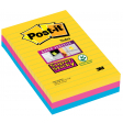 Post-it Super Sticky notes XXL Carnival, 90 vel, ft 101 X 152 mm, gelijnd, geassorteerde kleuren, pak van