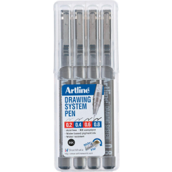 Fineliner Drawing System etui van 4 stuks: 0,2 - 0,4 - 0,6 en 0,8 mm