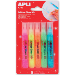 Apli Kids glitterlijm, blister met 5 tubes van 13 ml in geassorteerde fluo kleuren