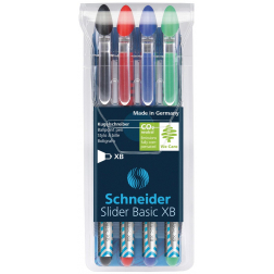 Schneider balpen Slider Basic, extra breed, geassorteerde kleuren, etui van 3 + 1 gratis