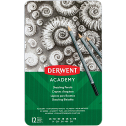 Derwent grafietpotlood Academy, blik van 12 stuks: 6B-5B-4B-3B-2B-B-HB-H-2H-3H-4H-5H