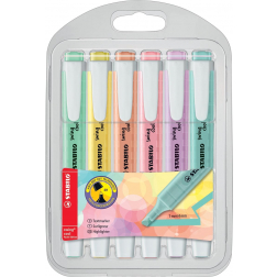 STABILO swing cool pastel markeerstift, plastic etui van 6 stuks in geassorteerde kleuren