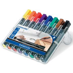 Staedtler Lumocolor 350, permanent marker, schuine punt, 2 - 5 mm, etui van 8 stuks in geassorteerde kleu