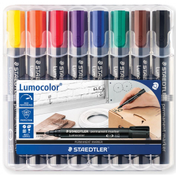 Staedtler Lumocolor 352, permanent marker, ronde punt, 2 mm, etui van 8 stuks in geassorteerde kleuren