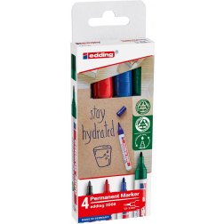 Edding permanent marker 3000, geassorteerde kleuren, blister van 4 stuks