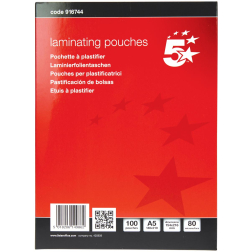 5 Star lamineerhoes ft A5, 160 micron (2 x 80 micron), pak van 100 stuks