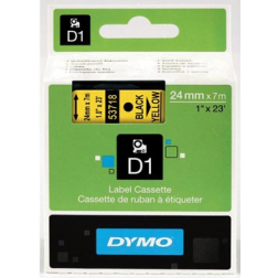 Dymo D1 permanente polyestertape 24 mm, zwart op geel
