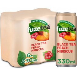 Fuze Tea frisdrank, niet-bruisend, sleek blik van 33 cl, pak van 24 stuks, perzik hibiscus