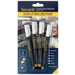 Securit krijtmarker small wit, blister met 4 stuks