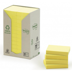 Post-it Recycled notes, 100 vel, ft 38 x 51 mm, geel, pak van 24 blokken