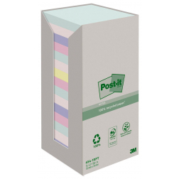 Post-it recycled notes Nature, 100 vel, ft 76 x 76 mm, pak van 16 blokken, geassorteerde kleuren