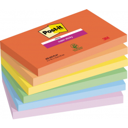 Post-it Super Sticky notes Playful, 90 vel, ft 76 x 127 mm, geassorteerde kleuren, pak van 6 blokken