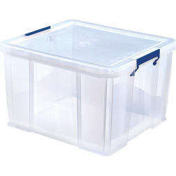 Bankers Box opbergdoos 48 liter, transparant met blauwe handvaten, per stuk verpakt in karton
