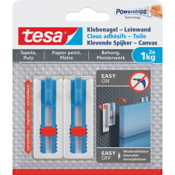 Tesa Klevende Spijker Canvas, draagkracht 1 kg, behang en pleisterwerk, wit, 2 spijkers en 3 strips