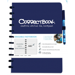 Correctbook A4 Original: uitwisbaar / herbruikbaar notitieboek, gelijnd, Midnight Blue (marineblauw)