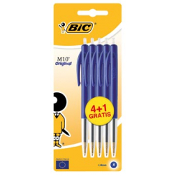 Bic balpen M10 Clic schrijfbreedte 0,4 mm, medium punt, blauw, blister 4 + 1 gratis