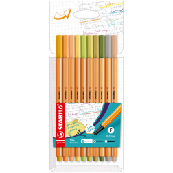 STABILO point 88 fineliner, kartonnen etui van 10 stuks in geassorteerde zachte kleuren