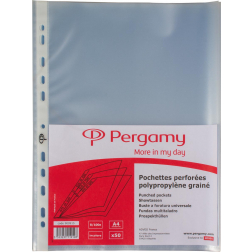 Pergamy geperforeerde showtas, ft A4, 11-gaatsperforatie, gekorrelde PP van 80 micron, pak van 50 stuks