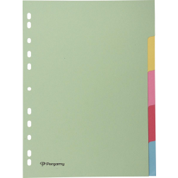 Pergamy tabbladen ft A4, 11-gaatsperforatie, karton, geassorteerde pastelkleuren, 5 tabs