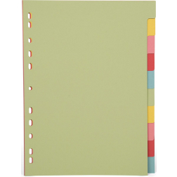 Pergamy tabbladen ft A4, 11-gaatsperforatie, karton, geassorteerde pastelkleuren, 10 tabs