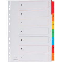 Pergamy tabbladen met indexblad, ft A4, 11-gaatsperforatie, geassorteerde kleuren, set 1-7