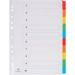 Pergamy tabbladen met indexblad, ft A4, 11-gaatsperforatie, geassorteerde kleuren, 10 tabs