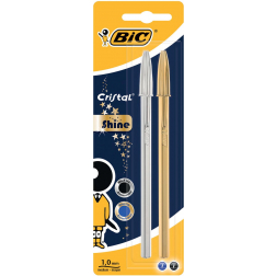 Bic balpen Cristal Shine, blister met 2 stuks (goud en zilver)