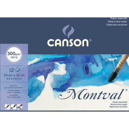 Montval aquarelpapier, wit met fijne korrel 300 g/m², ft 24 x 32 cm, blok met 12 vellen