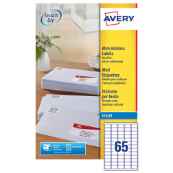 Avery witte etiketten QuickDry ft 38,1 x 21,2 mm (b x h), 1.625 stuks, 65 per blad