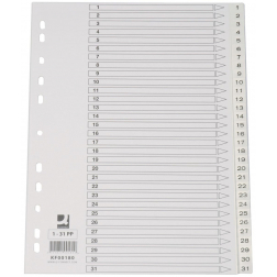 Q-CONNECT tabbladen, A4, PP, 11-gaatsperforatie, met indexblad, set van 1-31, wit