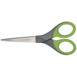 Q-CONNECT schaar Premium, ft 17 cm, rechts en links, scherpe punt, RVS, grijs/groen, blister van 1 stuk