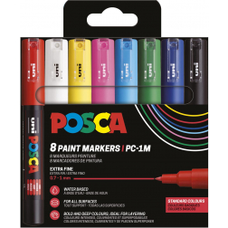 Uni POSCA paintmarker PC-1MC, 0,7 - -1 mm, etui van 8 stuks in geassorteerde basiskleuren